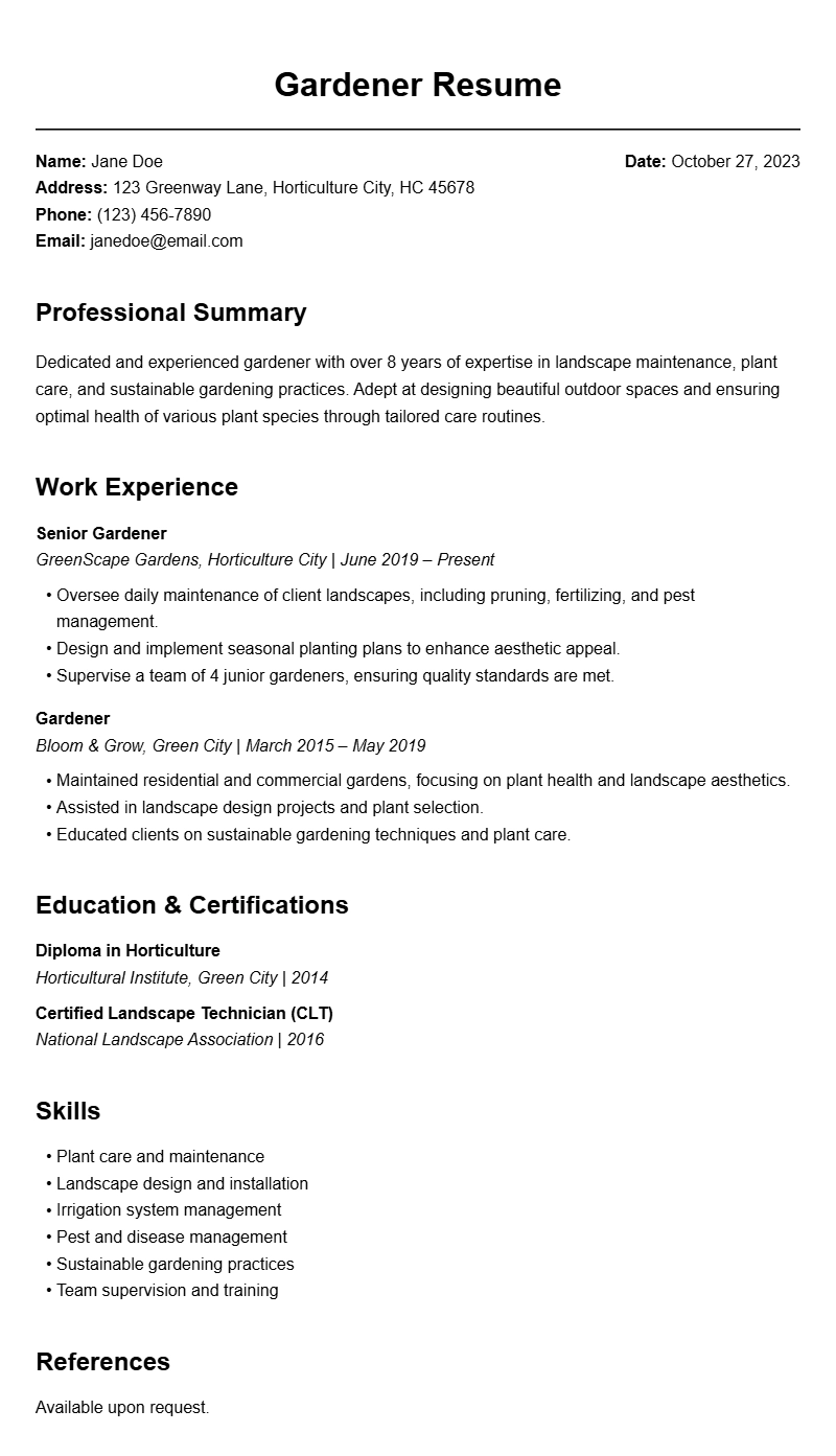 Professional Gardener Resume Templates for a Strong Application