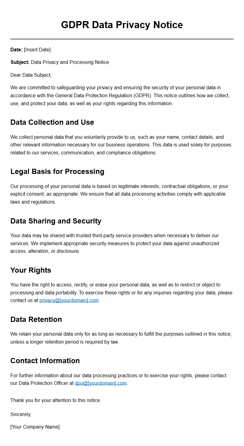 GDPR Notice Letter Templates for Your Business Needs