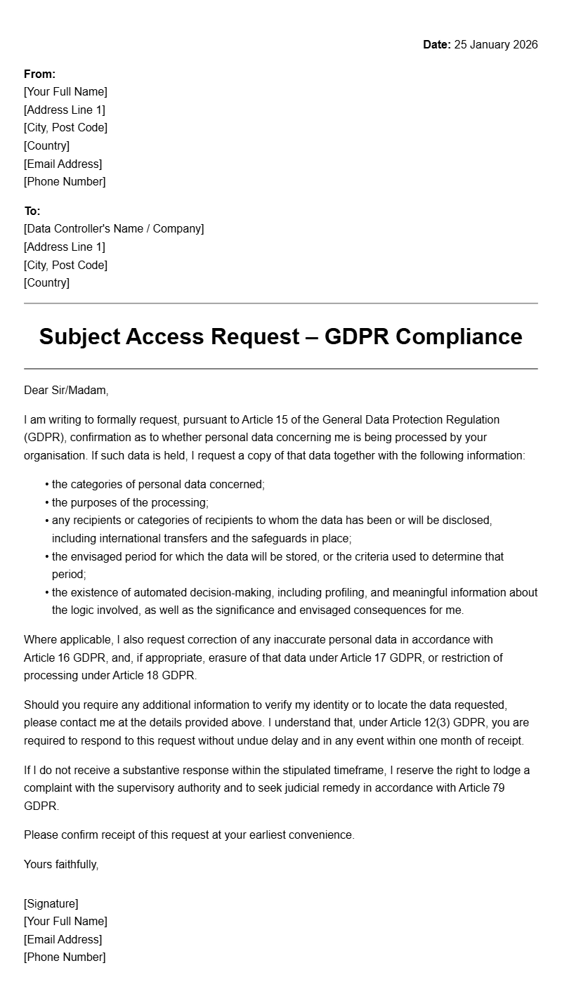 GDPR Request Letter Samples and Templates