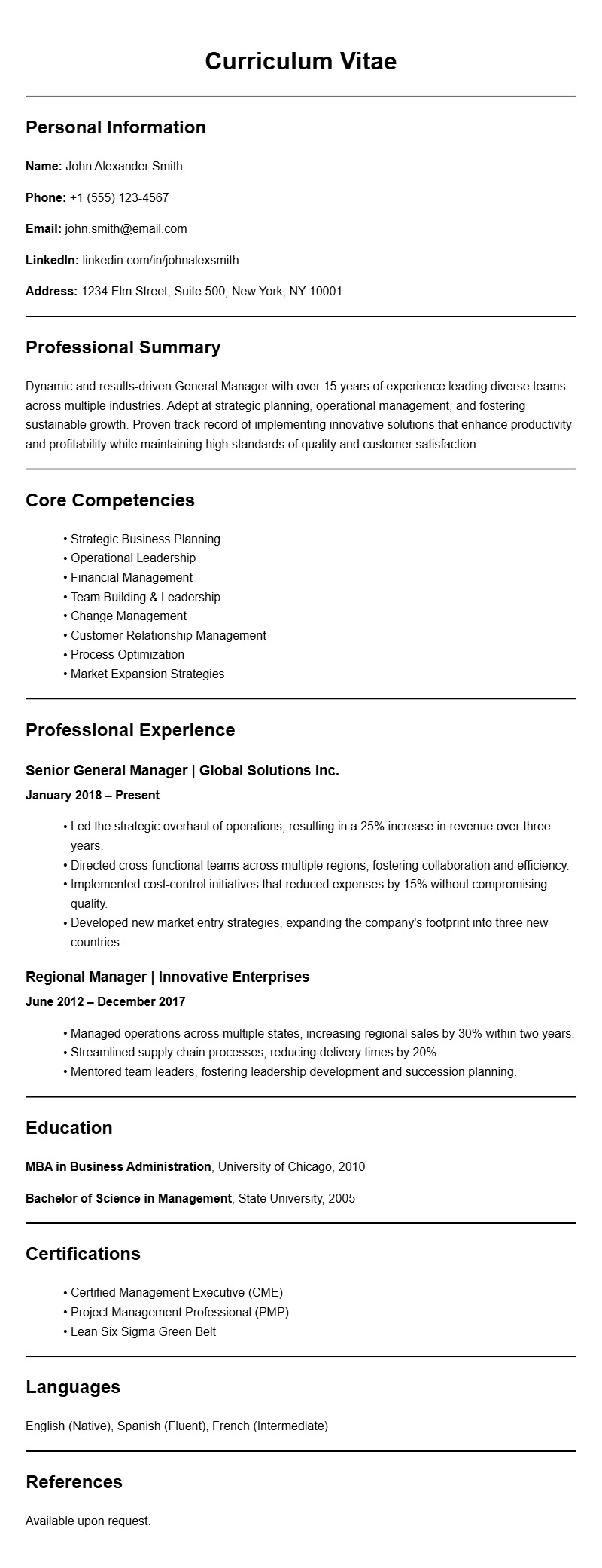 Creative General Manager Resume Templates for Success