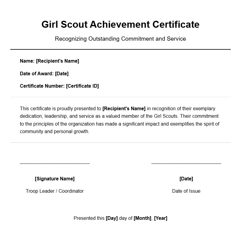 Girl Scout Certificate Samples for Celebrating Achievements
