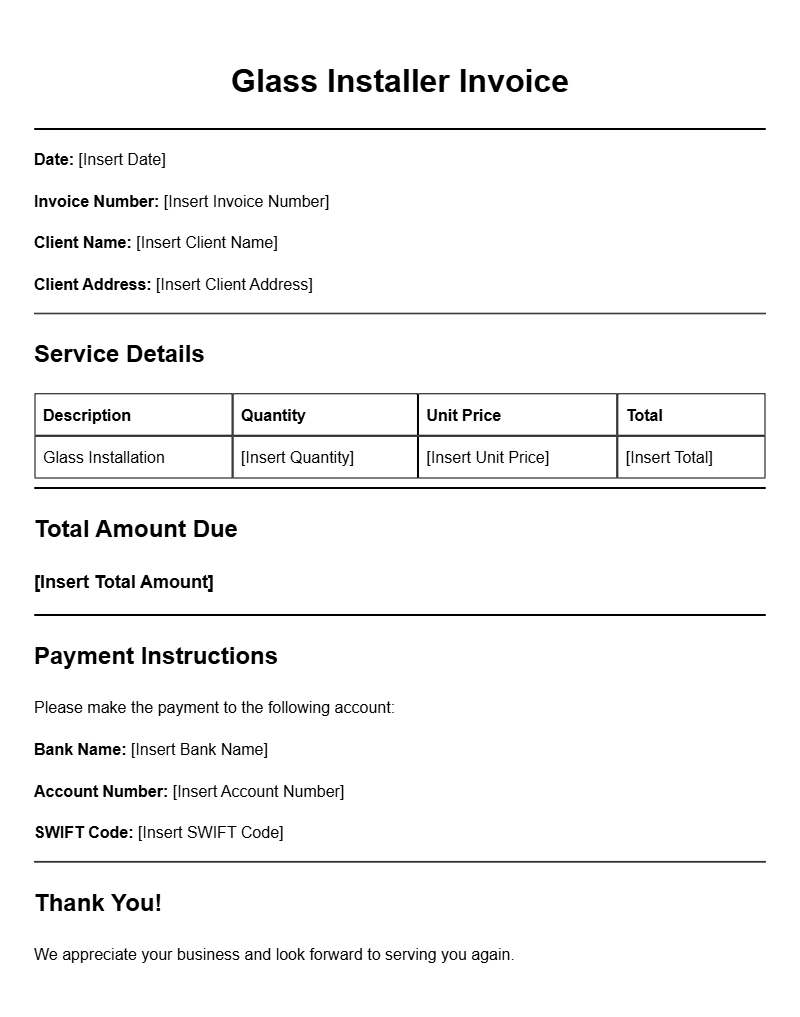 Glass Installer Invoice Templates for Easy Billing