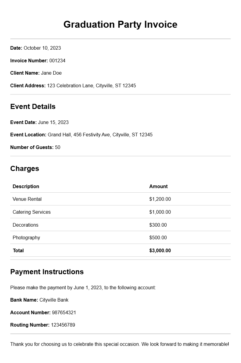 Graduation Party Invoice Samples for Your Celebration