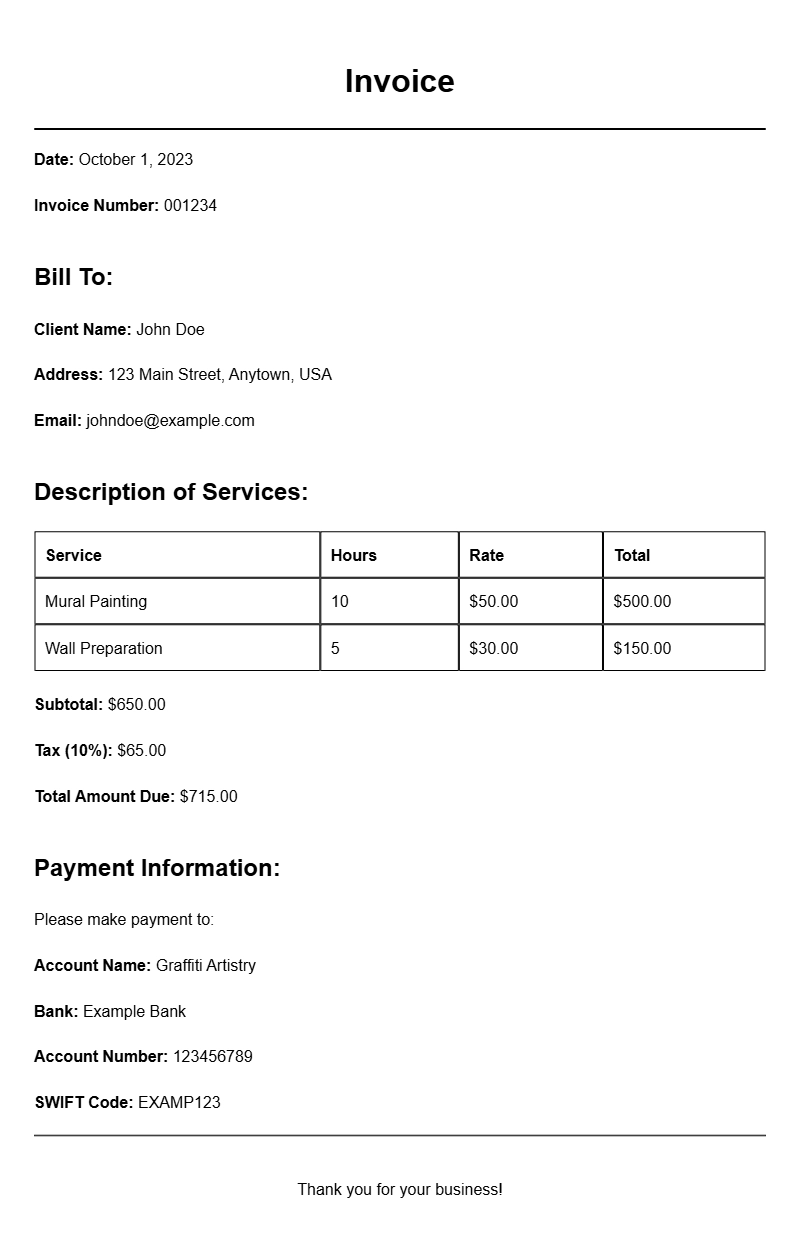 Graffiti Artist Invoice Templates for Your Creative Business