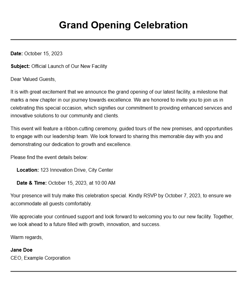 Grand Opening Letter Samples to Welcome New Customers