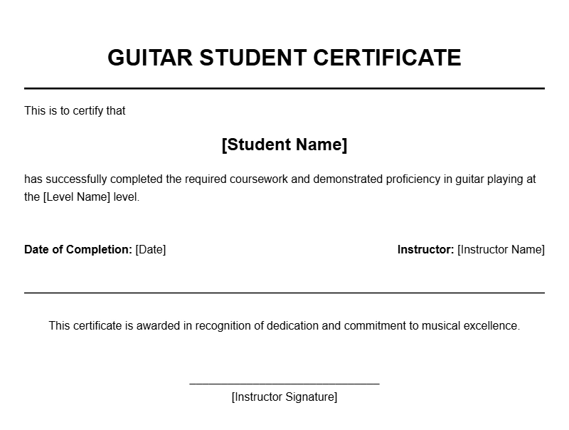 Guitar Student Certificate Templates for Recognizing Achievement
