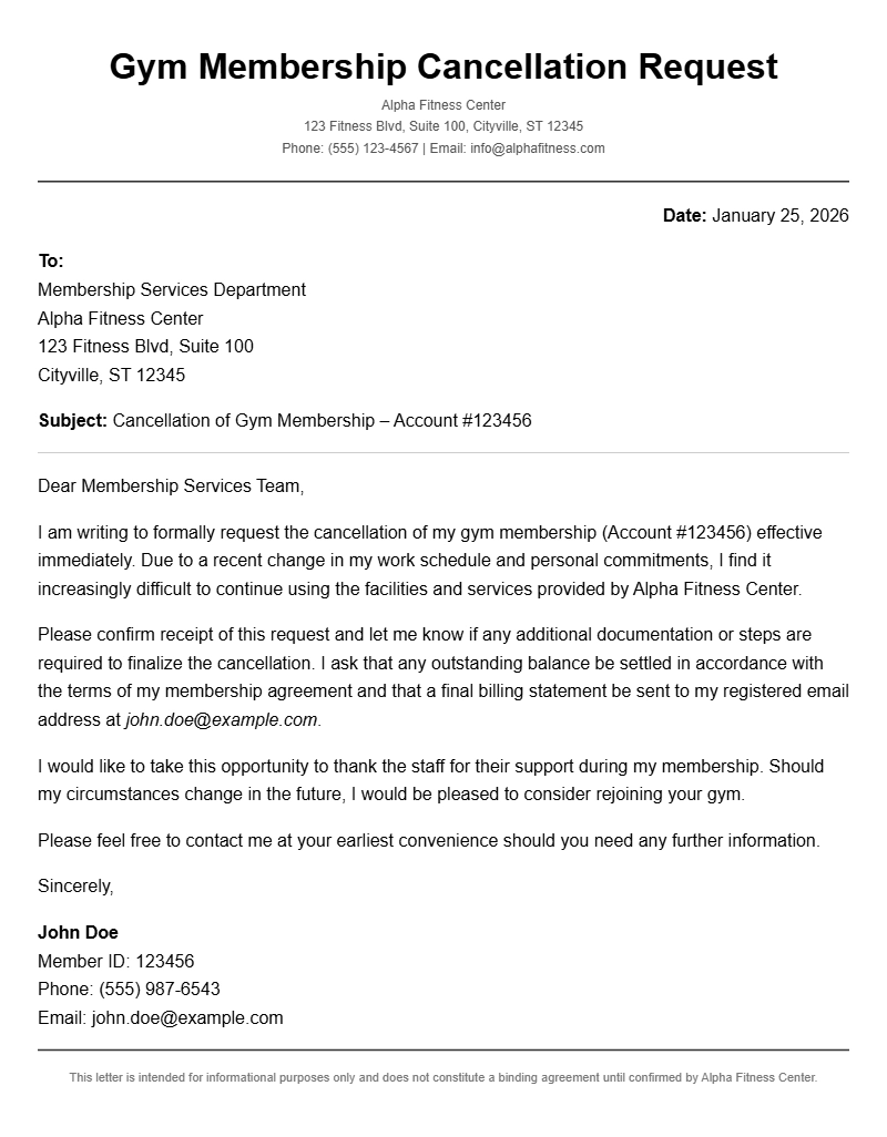 Sample Gym Cancellation Letters