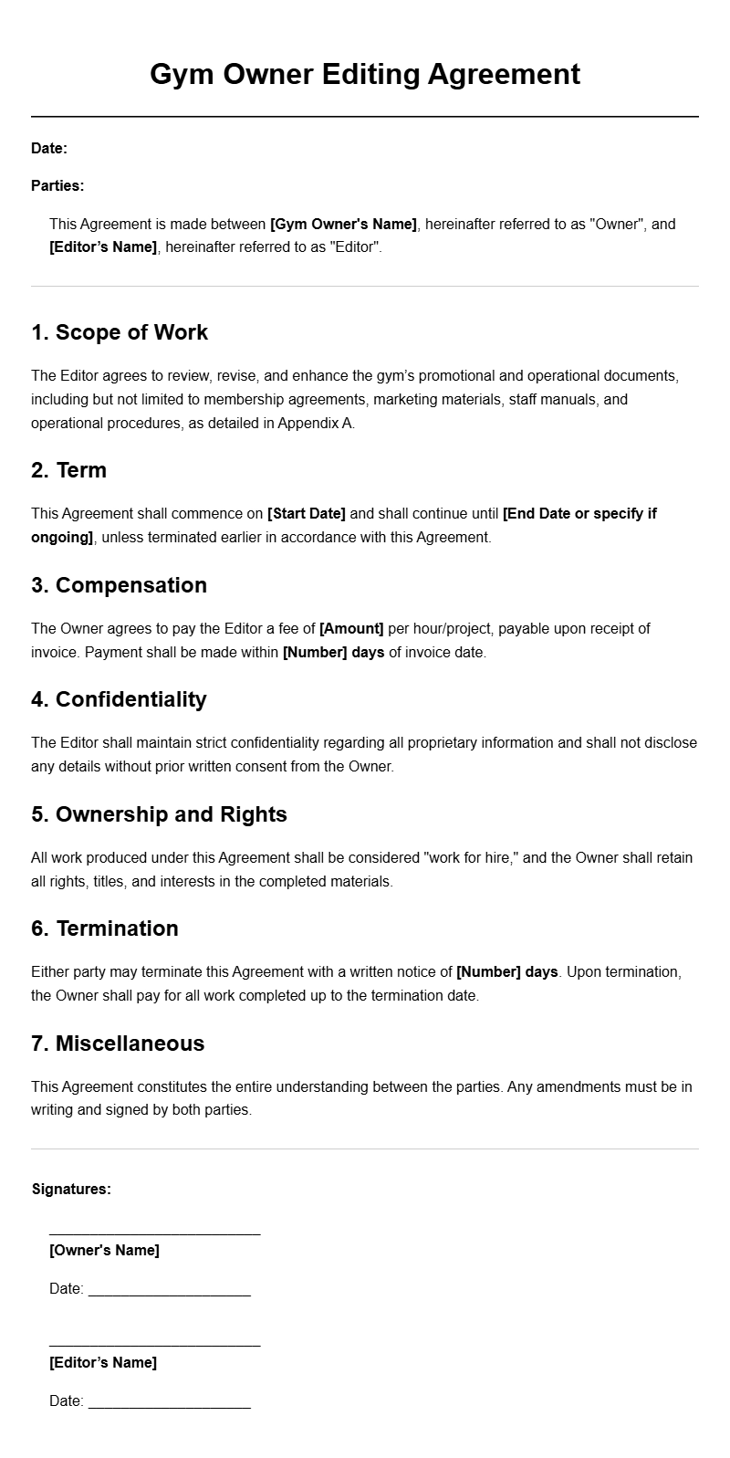 Gym Owner Editing Agreement Templates for Smooth Contract Management