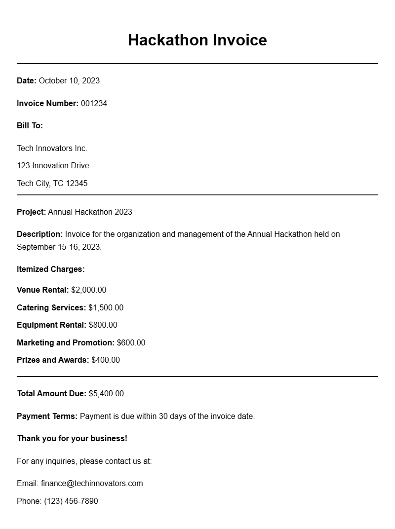 Hackathon Invoice Samples for Event Organizers