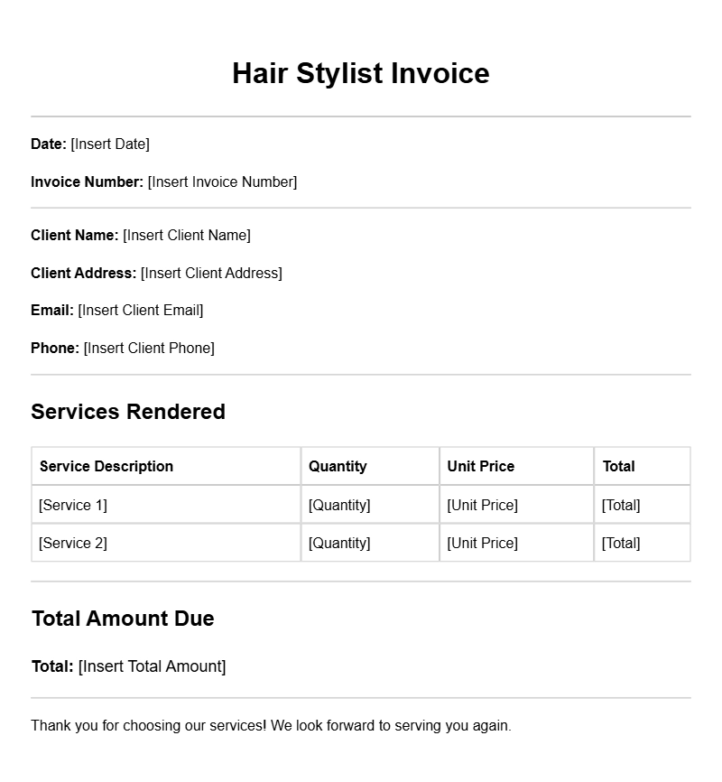 Hair Stylist Invoice Templates for Professional Use Hair Stylist Invoice Templates for Professional Use
