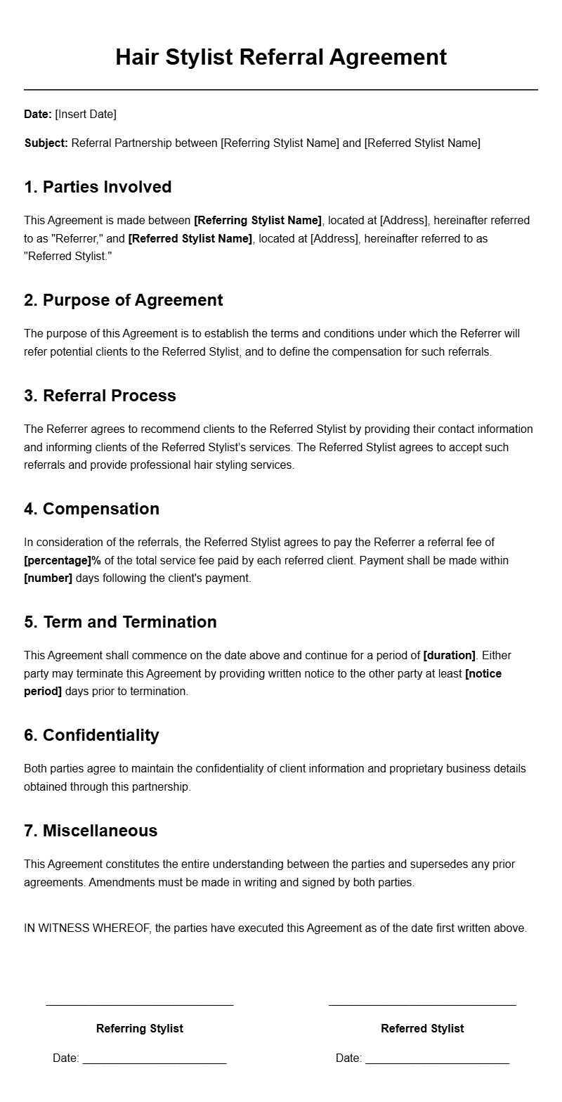 Hair Stylist Referral Agreement Templates for Professionals