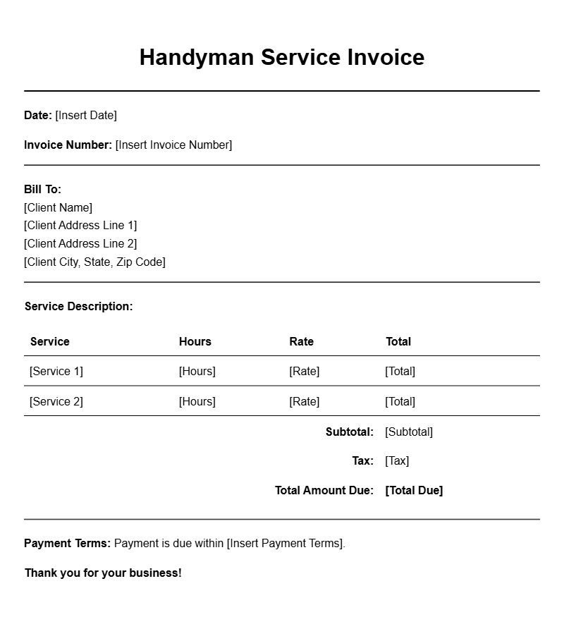Handyman Service Invoice Templates for Easy Billing