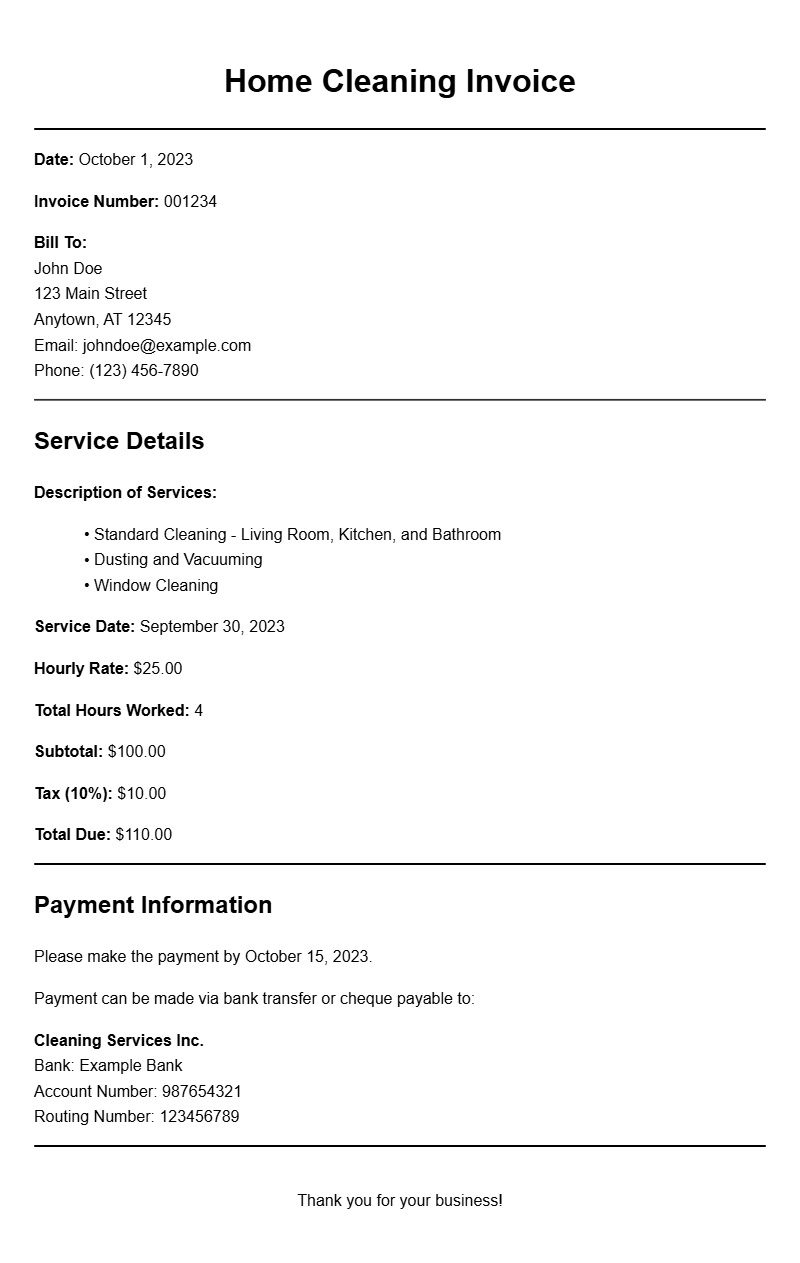 Home Cleaning Invoice Samples for Easy Billing