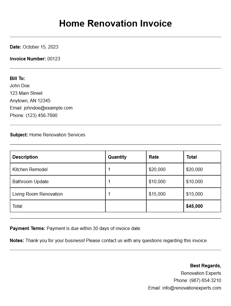 Home Renovation Invoice Templates for Your Projects