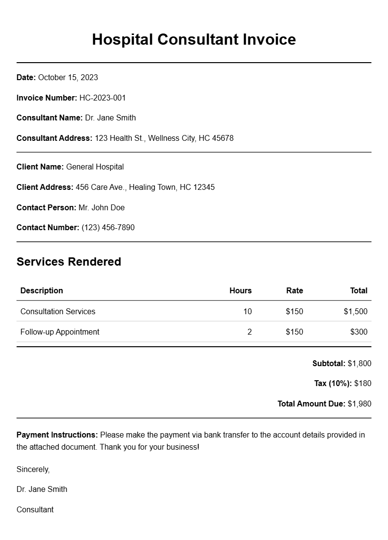 Hospital Consultant Invoice Samples for Easy Reference