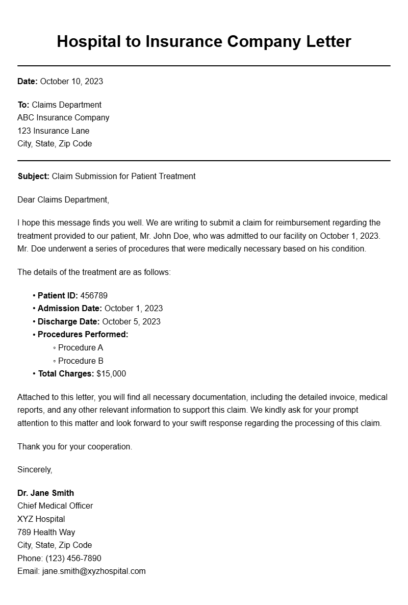 Hospital to Insurance Company Letter Samples for Your Needs