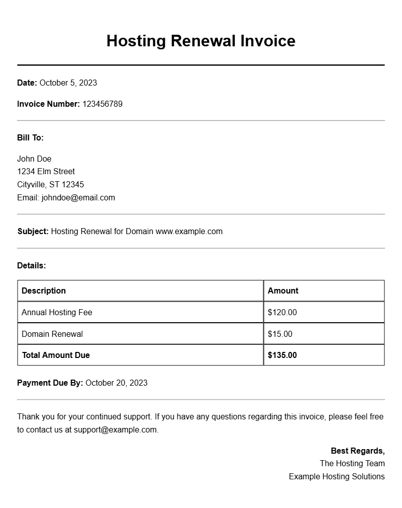 Hosting Renewal Invoice Samples for Easy Reference