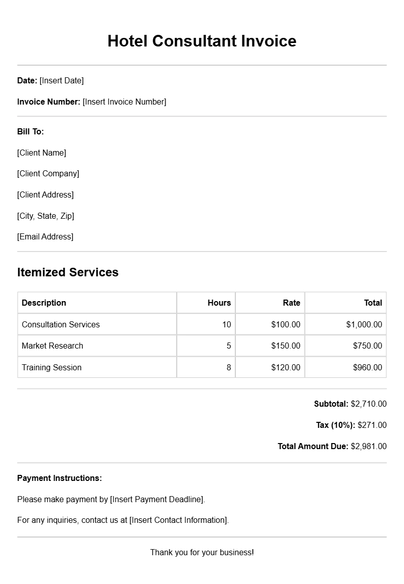 Hotel Consultant Invoice Templates for Effortless Billing