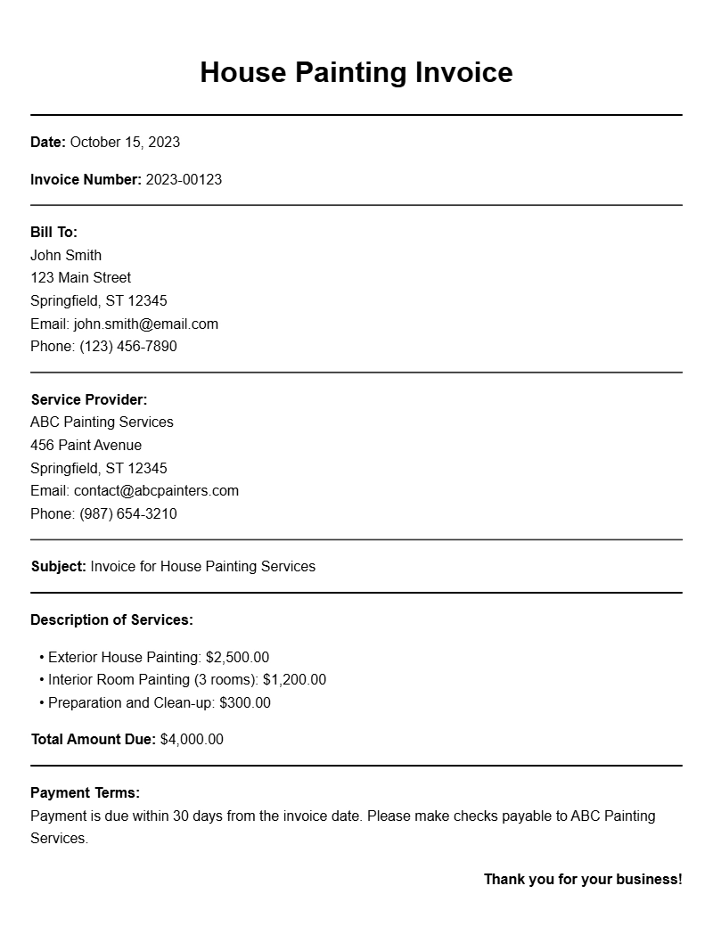 House Painter Invoice Samples for Your Business Needs