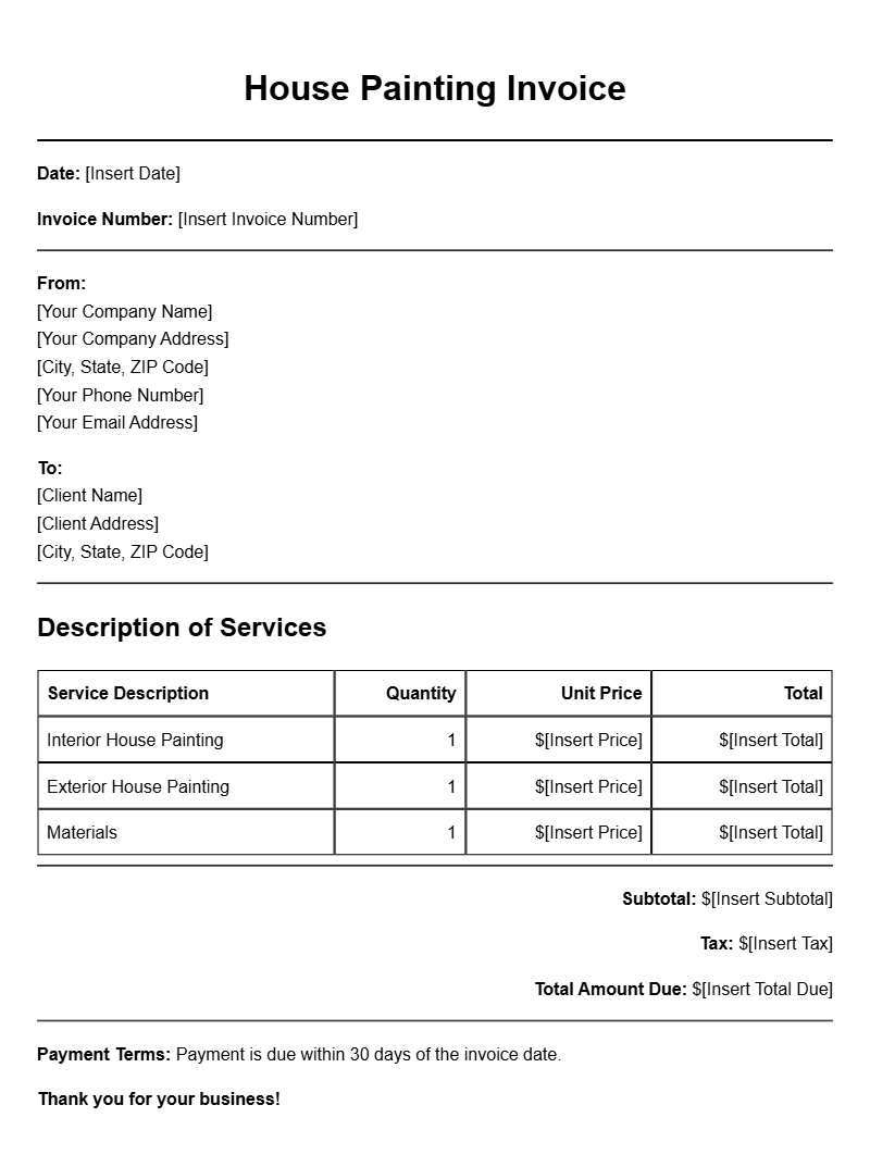 House Painting Invoice Templates for Your Business Needs