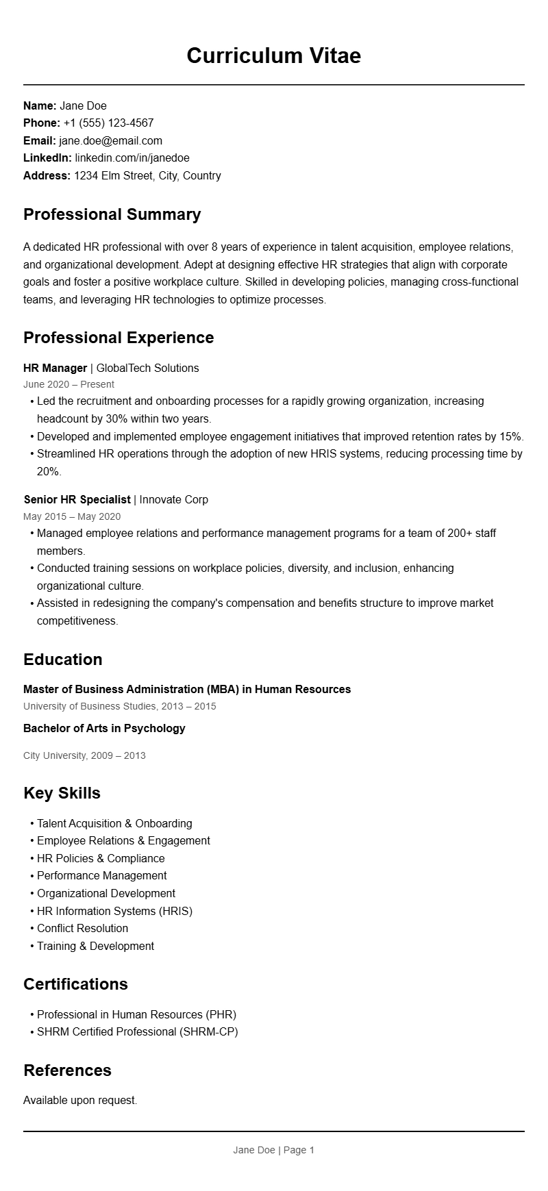 Effective HR Manager Resume Templates to Showcase Your Skills