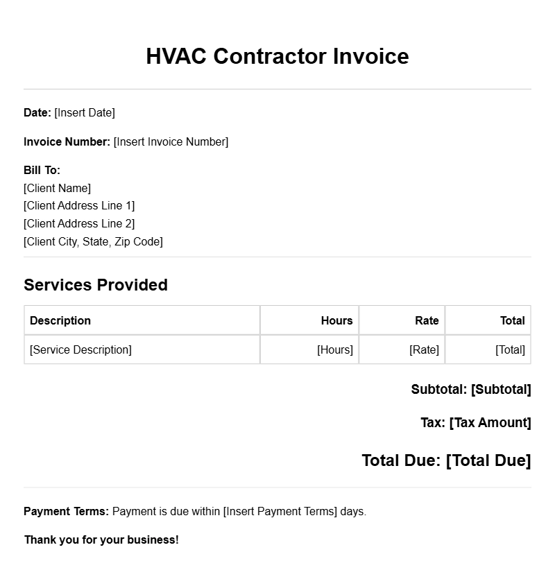 HVAC Contractor Invoice Templates for Efficient Billing