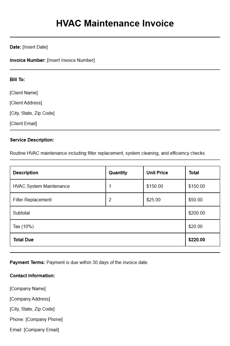 HVAC Maintenance Invoice Templates for Efficient Billing