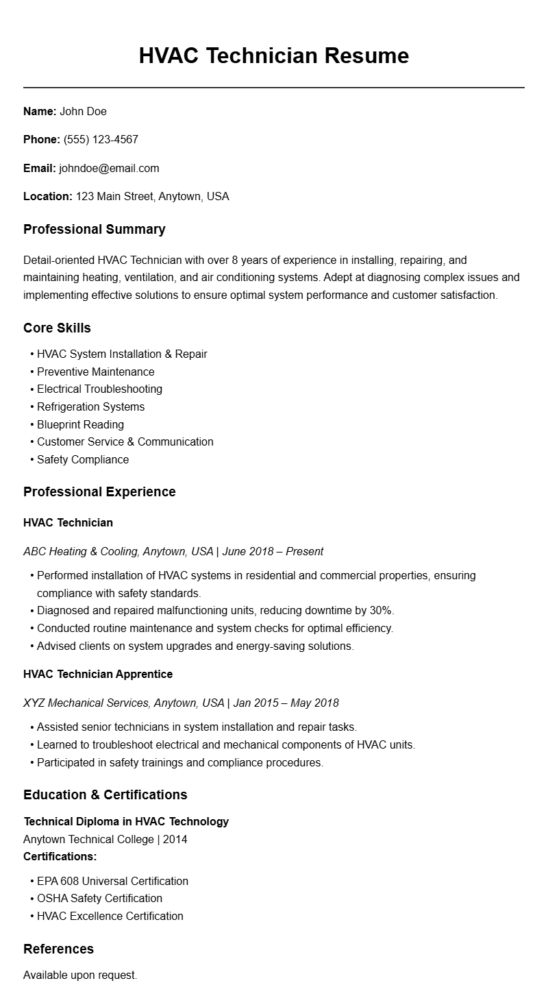 Professional HVAC Technician Resume Templates for Job Success Professional HVAC Technician Resume Templates for Job Success