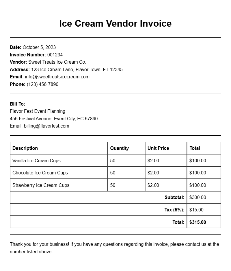 Ice Cream Vendor Invoice Samples for Your Business Needs