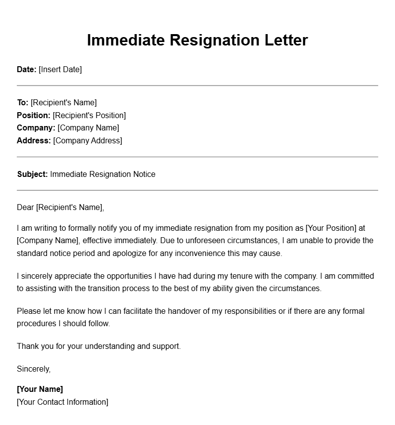 Immediate Resignation Letter Templates for a Smooth Transition