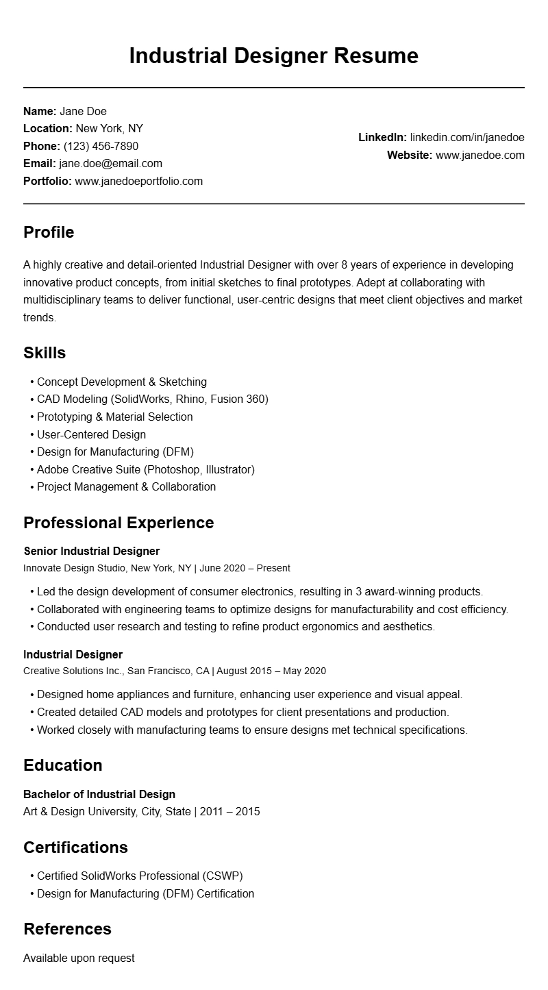 Professional Industrial Designer Resume Templates for a Strong Impact