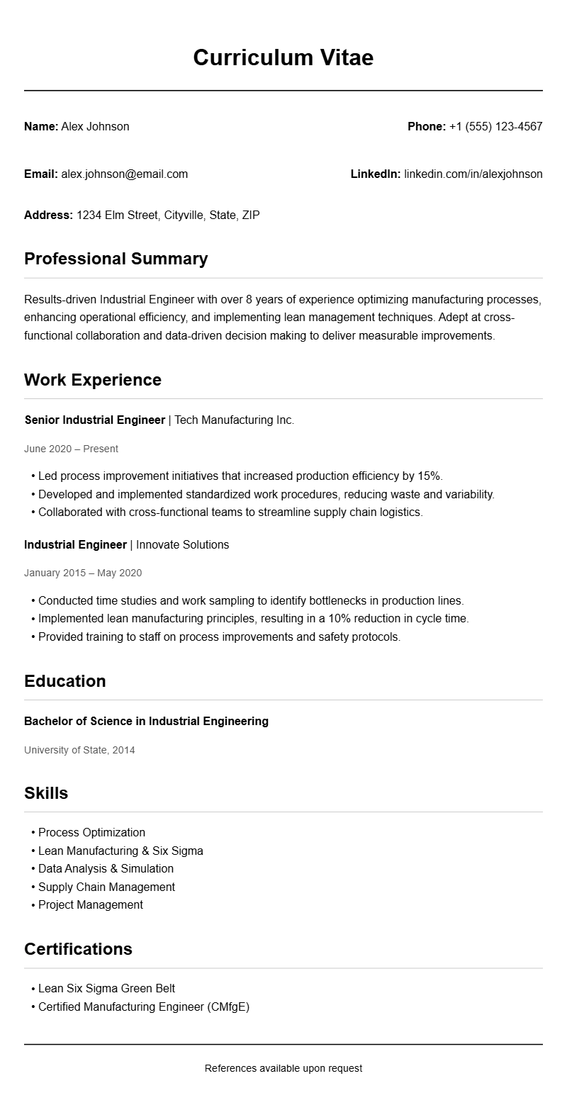 Industrial Engineer Resume Samples to Showcase Your Skills