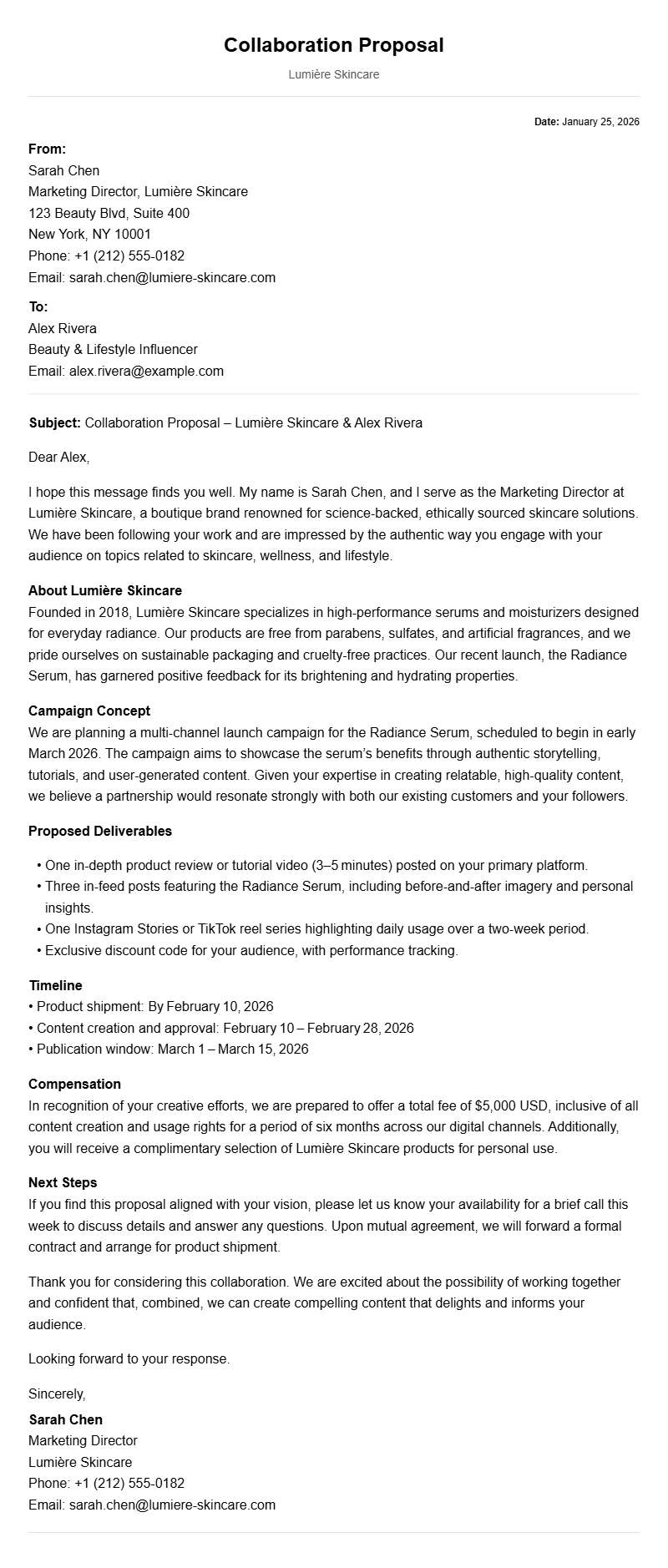 Influencer Collaboration Letter Samples