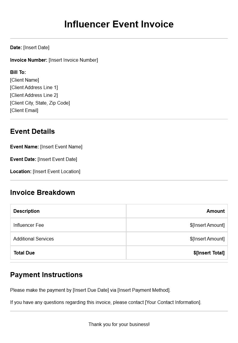 Influencer Event Invoice Templates for Seamless Billing