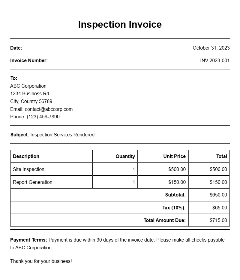 Inspection Invoice Templates for Efficient Billing