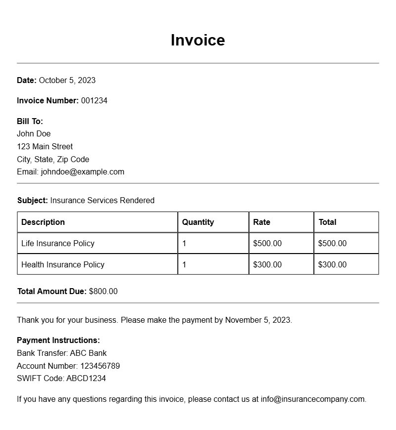 Professional Insurance Agent Invoice Templates for Your Business