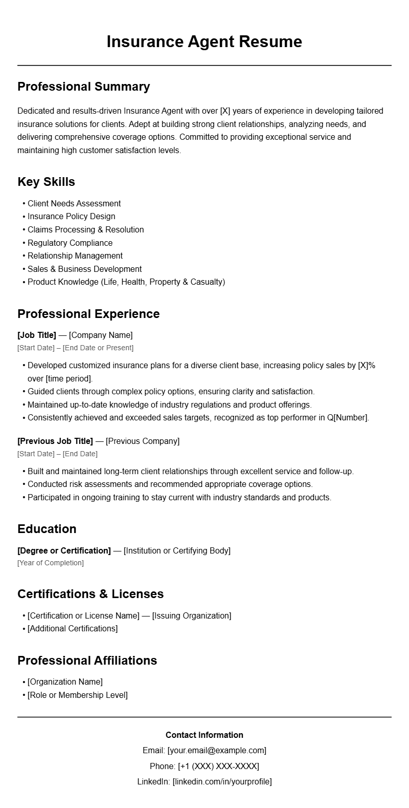 Best Insurance Agent Resume Templates for a Professional Look