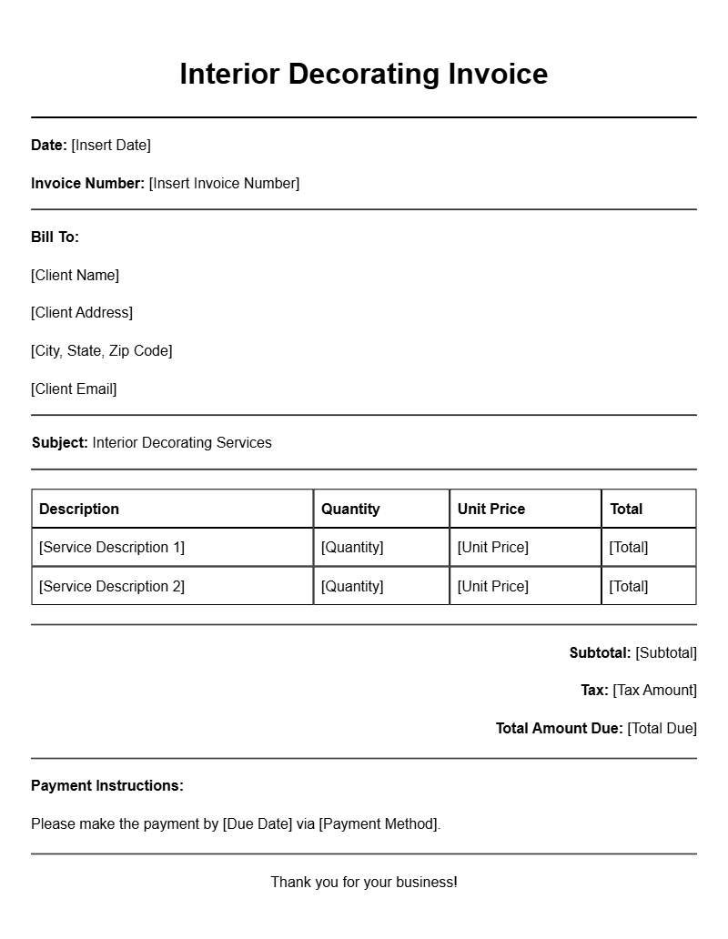 Interior Decorating Invoice Templates for Your Business