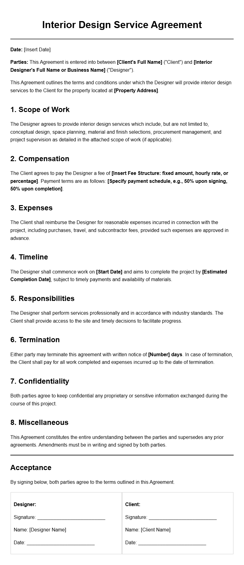 Interior Designer Advertising Agreement Templates for Professionals Interior Designer Advertising Agreement Templates for Professionals