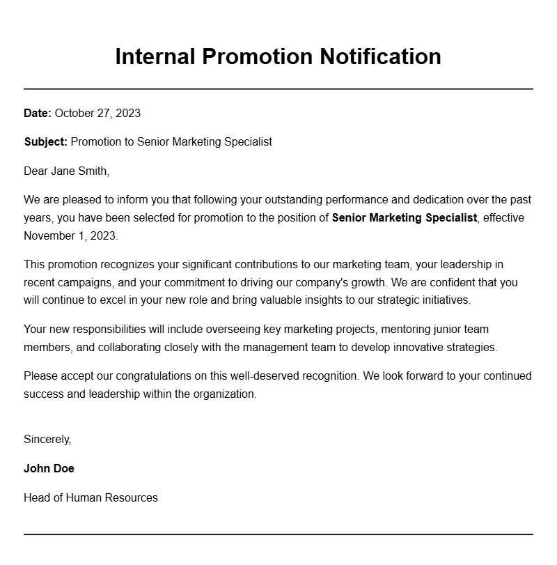 Effective Internal Promotion Letter Samples for Career Growth