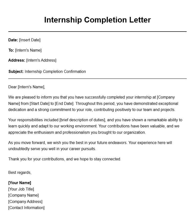 Internship Completion Letter Templates for Professional Use