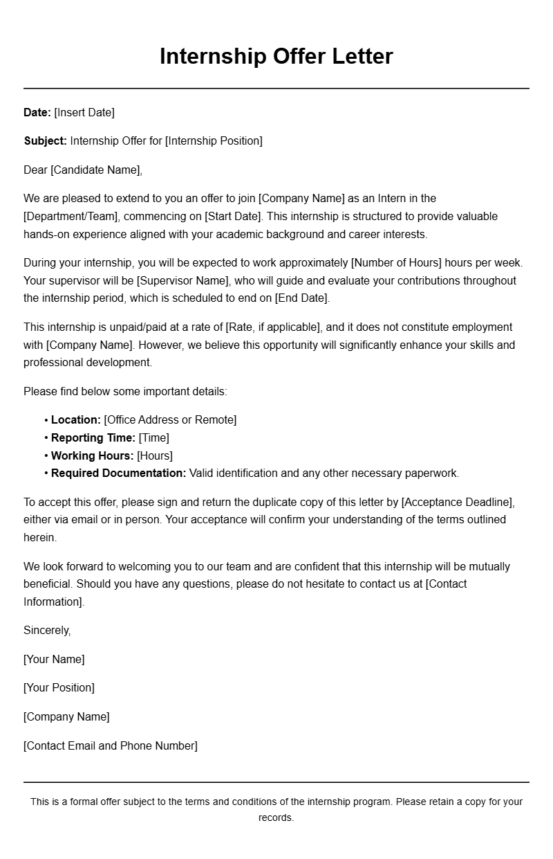 Sample Internship Offer Letters for Your Reference