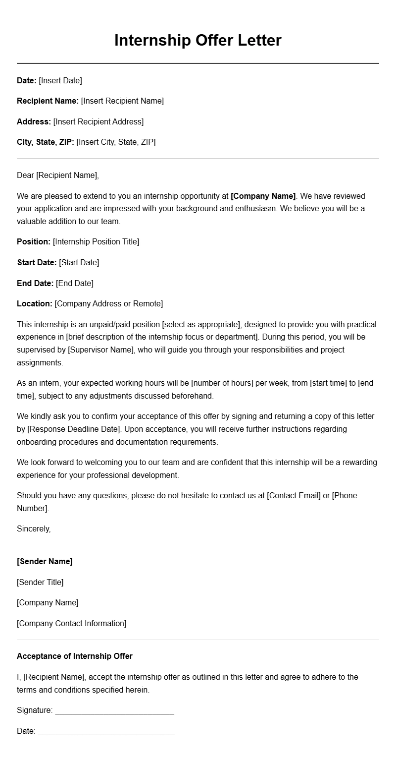 Professional Internship Offer Letter Templates for Employers