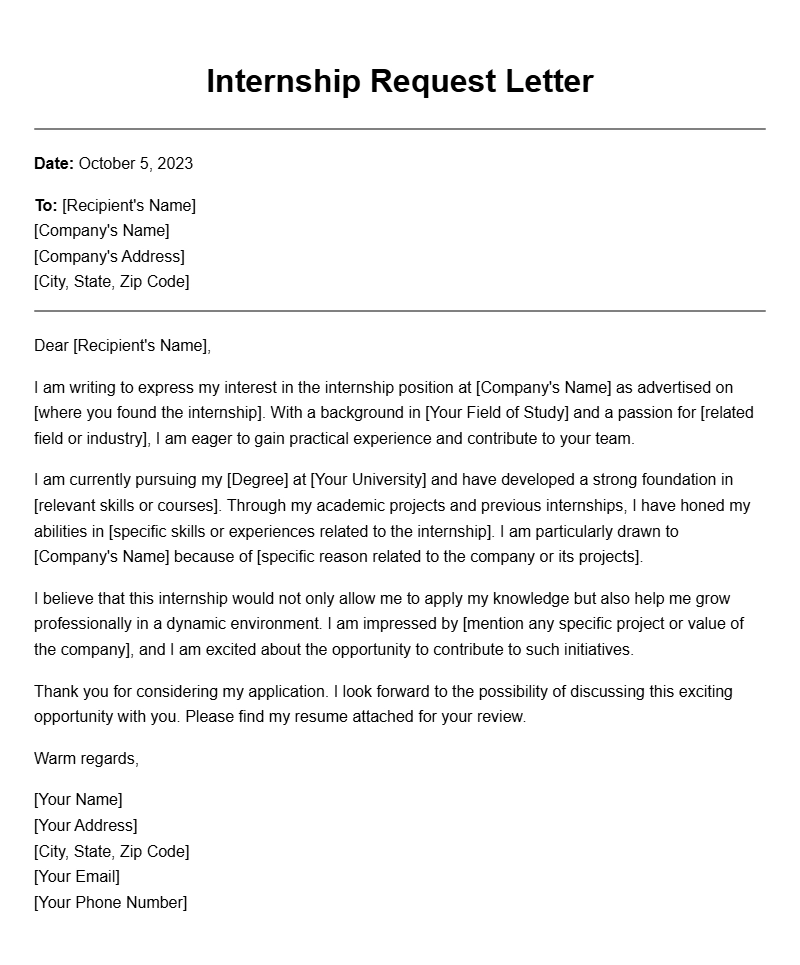 Effective Internship Request Letter Samples for Your Success