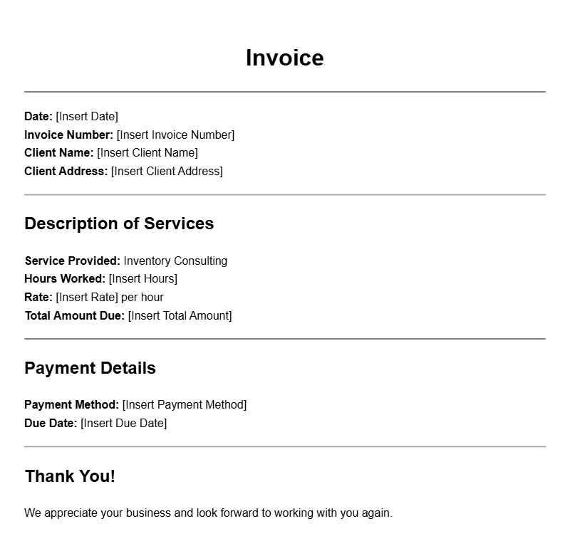 Inventory Consultant Invoice Templates for Easy Billing