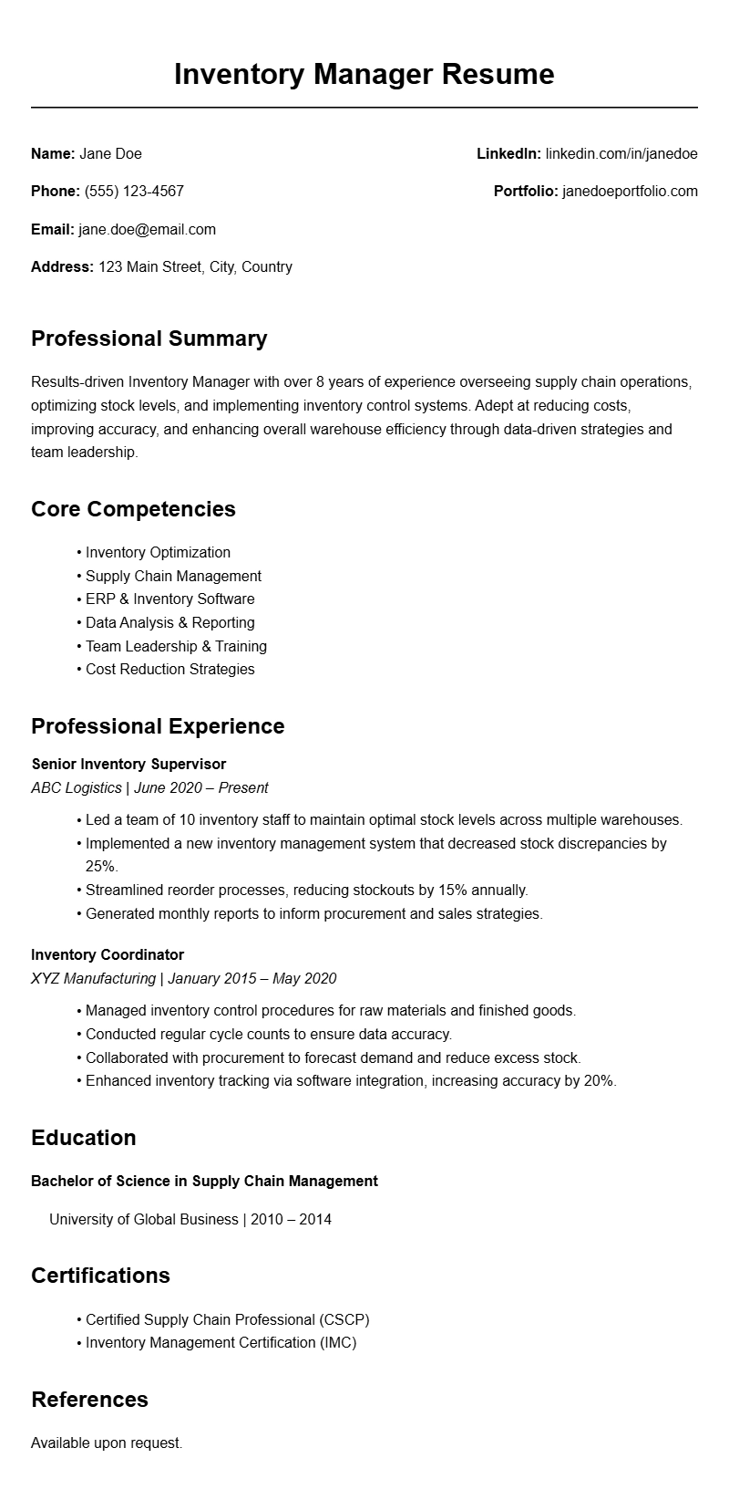 Professional Inventory Manager Resume Templates for a Strong Application