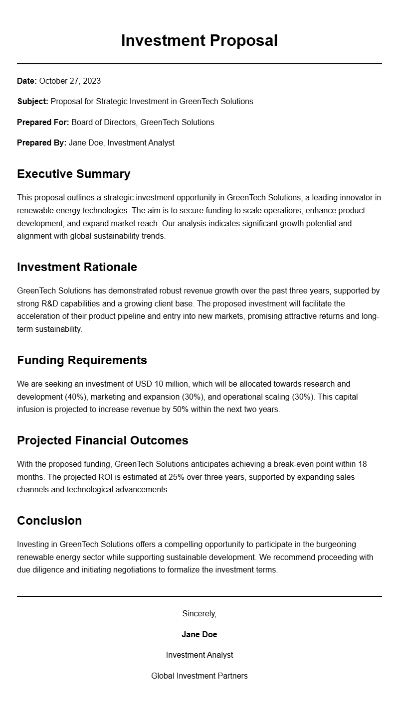 Effective Investment Proposal Letter Samples for Success