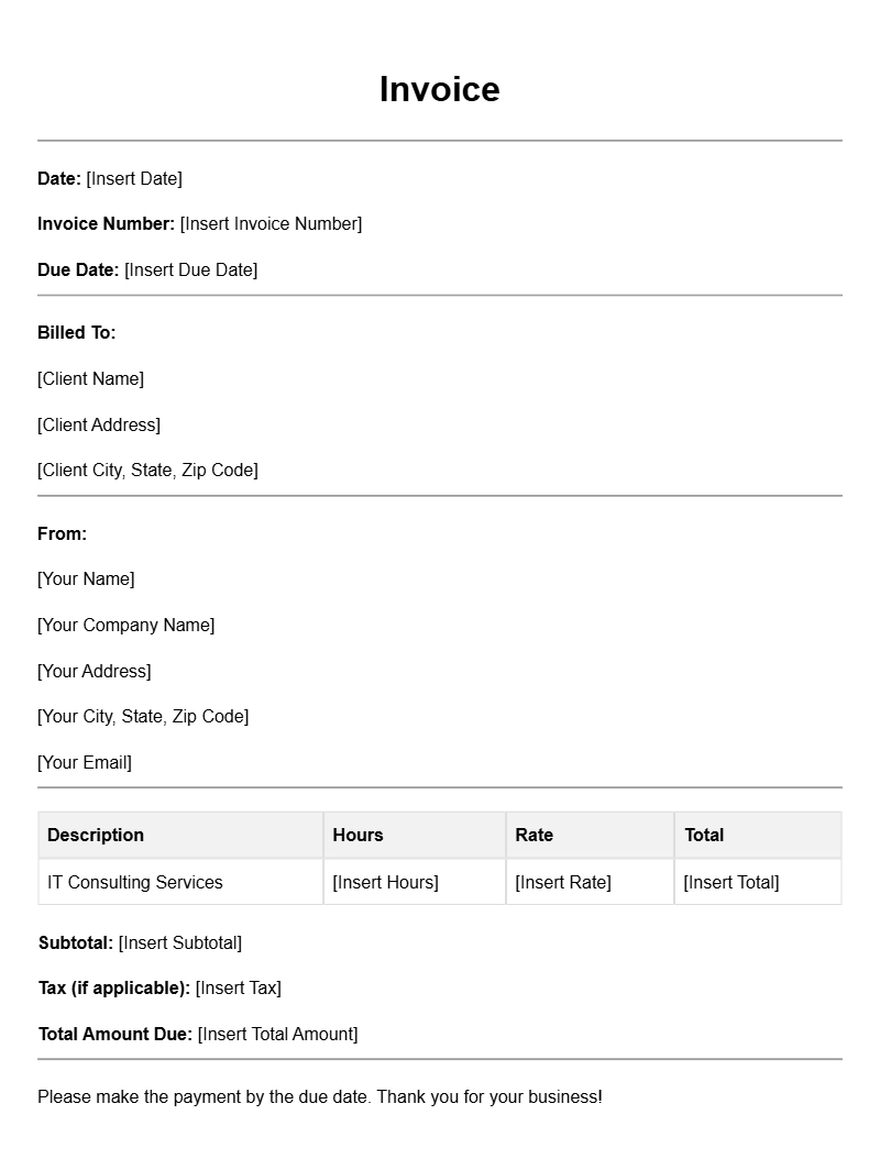 IT Consultant Invoice Templates for Efficient Billing