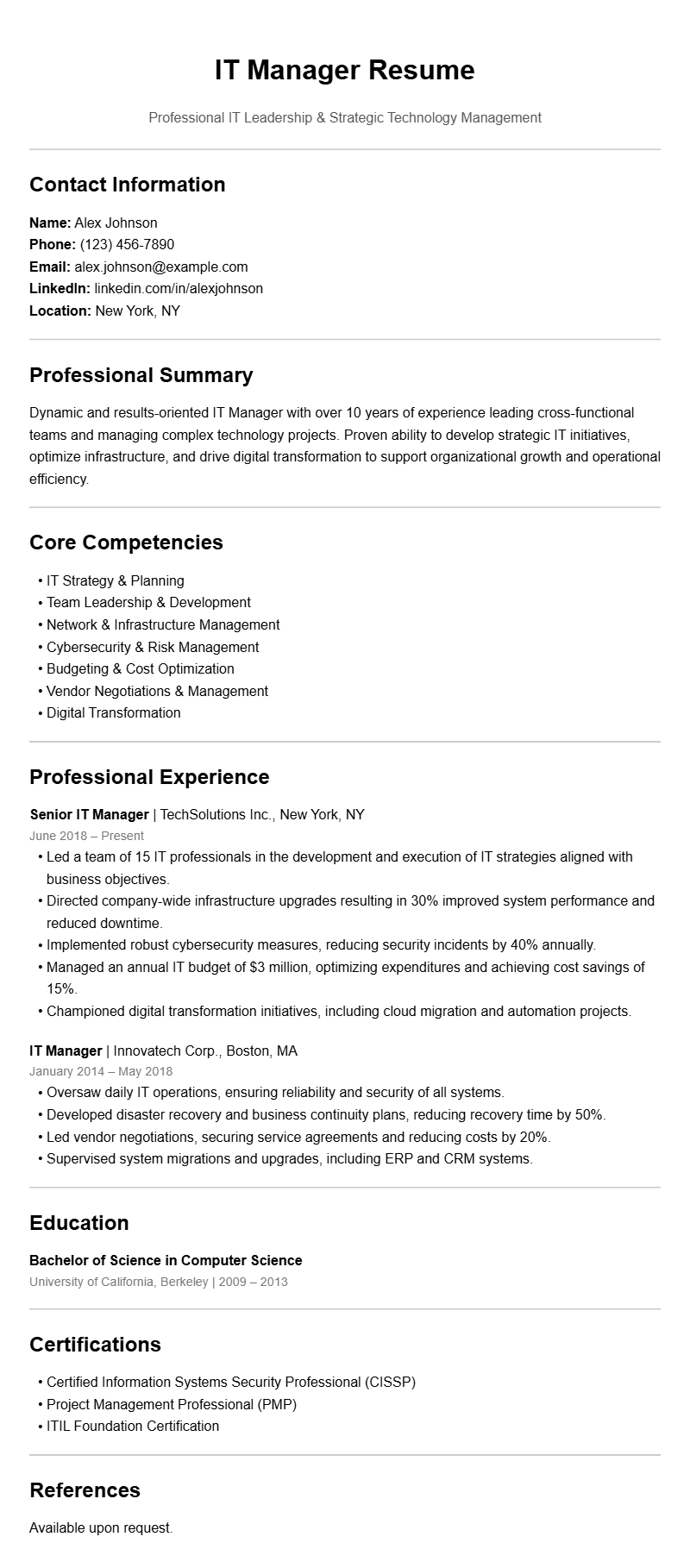 IT Manager Resume Samples to Stand Out in Your Job Search