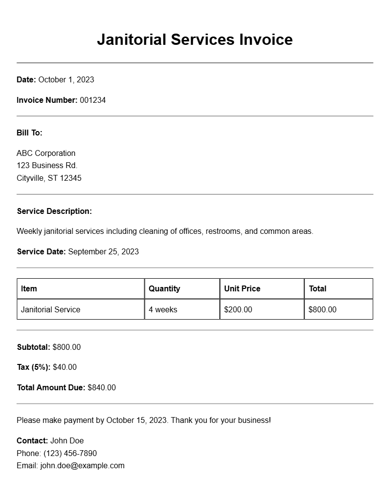 Janitor Invoice Samples for Professional Cleaning Services